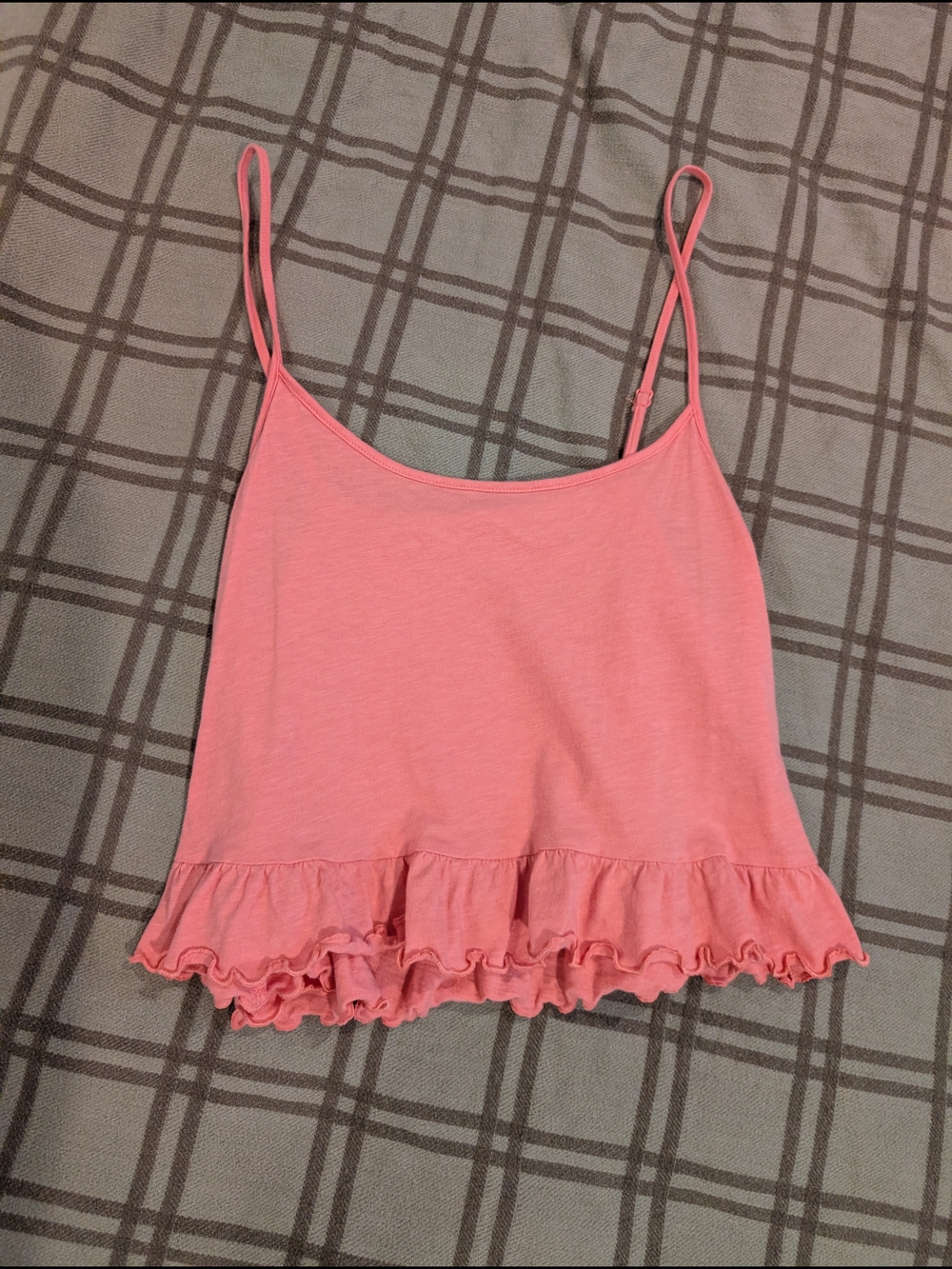 100% Cotton American Eagle Pink Ruffle Hem Crop Tank Top M